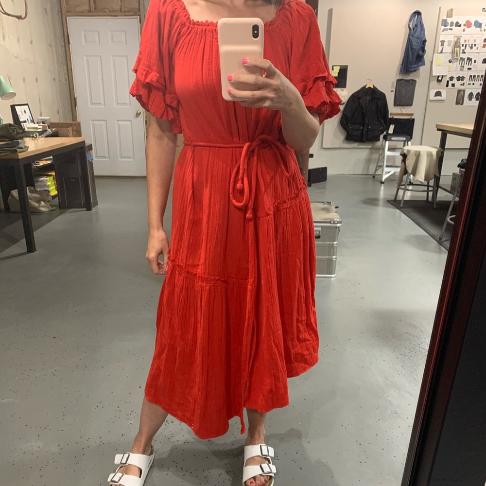 Apiece Apart Red Ruffle Cotton Dress